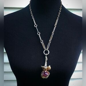 Vintage Brutalist Pewter and Amethyst Necklace